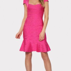 Herve Leger Solid Bandage Flare Dress, Regular (Size: S) / BARBIE Hot Pink